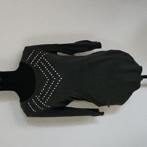 Charcoal tunic sweater with rhinestones